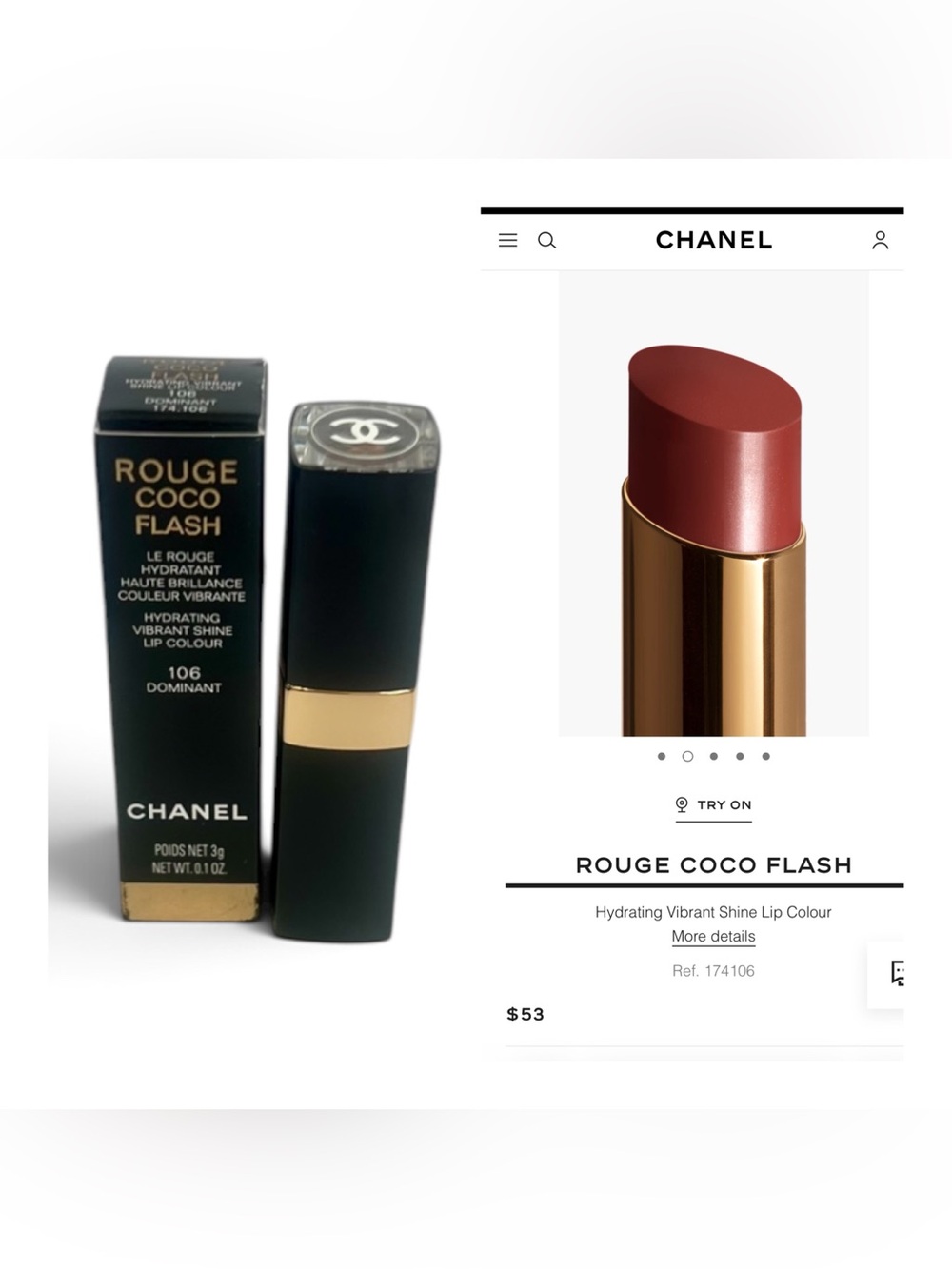 Chanel Rouge Coco Flash Hydrating Vibrant Shine Lip Colour, 106 Dominant